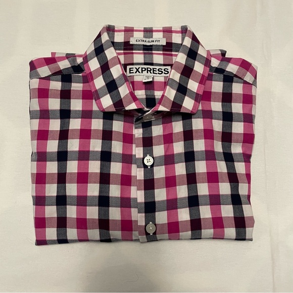 EXPRESS Mens Extra Slim Fit Long Sleeve Dress Shirt - Size M Black White Pink - Picture 12 of 12